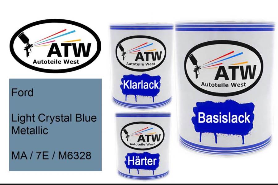 Ford, Light Crystal Blue Metallic, MA / 7E / M6328: 1L Lackdose + 1L Klarlack + 500ml Härter - Set, von ATW Autoteile West.